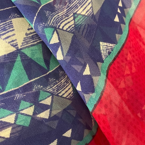 Womens Oversized Geometric Print Multicolor Sheer Lightweight Wrap Scarf Shawl - Picture 5 of 5